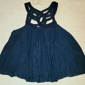 3/$25 Wishlist Apparel blouse top navy blue sleeveless open neck